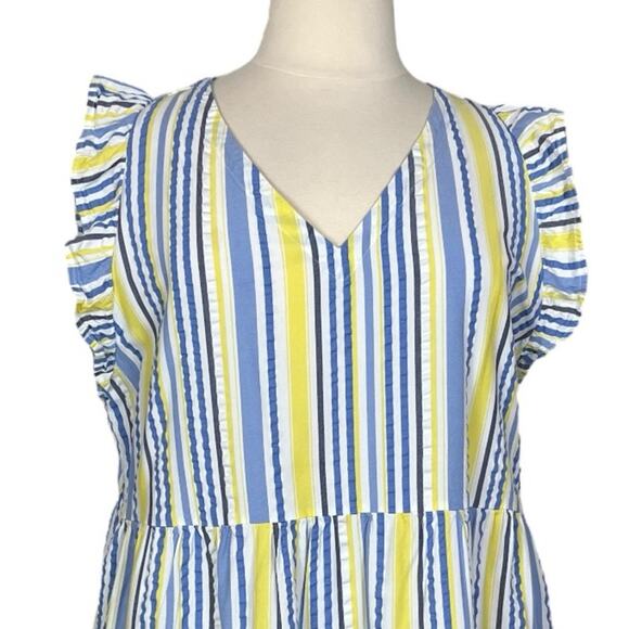 Time and Tru Dress V-neck Ruffle Sleeve Yellow Blue Stripe Women’s Size XXL - Picture 5 of 11